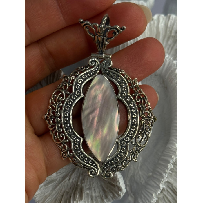 Vintage 925 Sterling Silver Abalone Pendant Length 2.60 inch