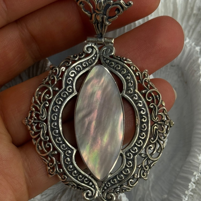 Vintage 925 Sterling Silver Abalone Pendant Length 2.60 Inch