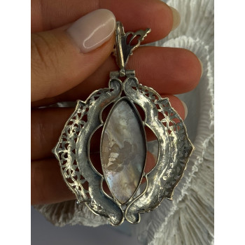 Vintage 925 Sterling Silver Abalone Pendant Length 2.60 inch