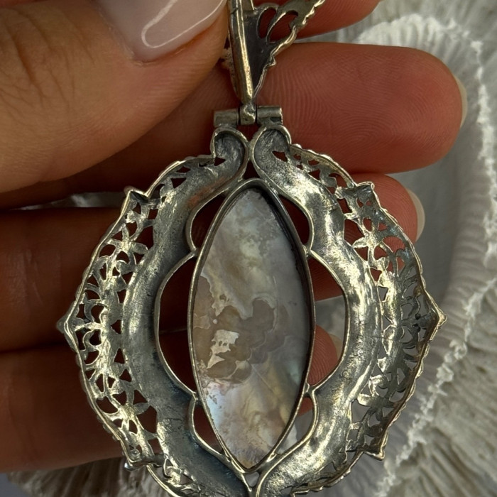 Vintage 925 Sterling Silver Abalone Pendant Length 2.60 Inch