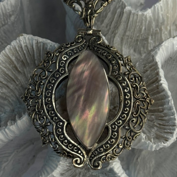Vintage 925 Sterling Silver Abalone Pendant Length 2.60 Inch