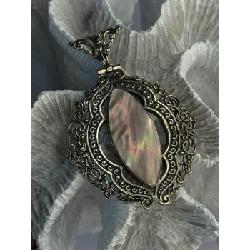 Vintage 925 Sterling Silver Abalone Pendant Length 2.60 inch