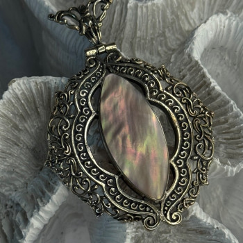 Vintage 925 Sterling Silver Abalone Pendant Length 2.60 Inch