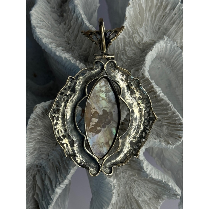 Vintage 925 Sterling Silver Abalone Pendant Length 2.60 inch