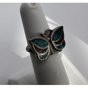 925 Sterling Silver & Opal Butterfly Ring Size 4.5