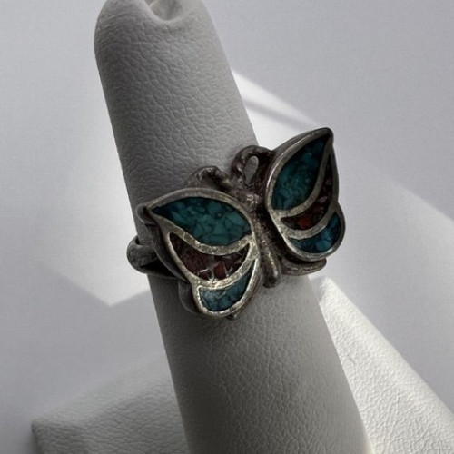925 Sterling Silver & Opal Butterfly Ring Size 4.5