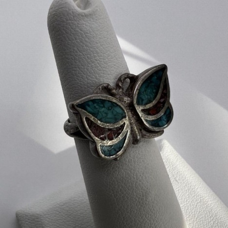 925 Sterling Silver & Opal Butterfly Ring Size 4.5