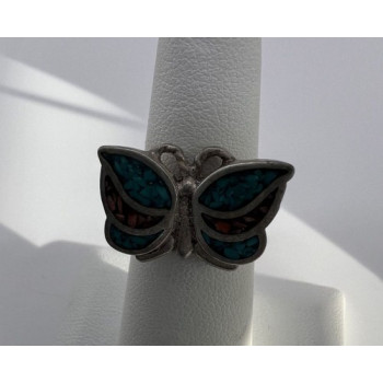 925 Sterling Silver & Opal Butterfly Ring Size 4.5