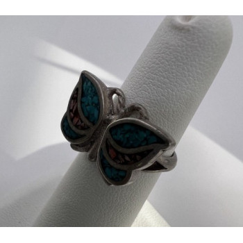 925 Sterling Silver & Opal Butterfly Ring Size 4.5
