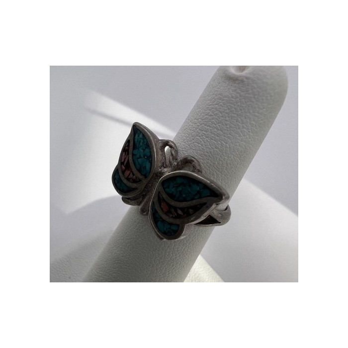 925 Sterling Silver & Opal Butterfly Ring Size 4.5