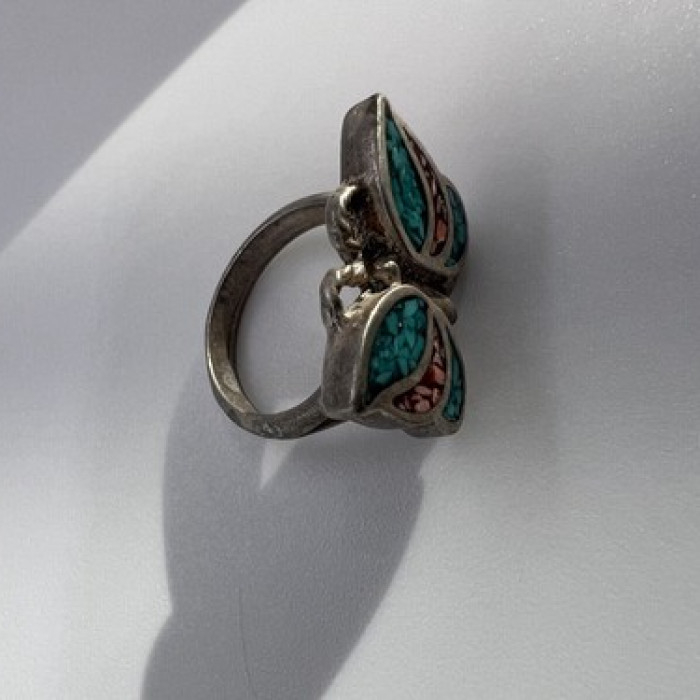 925 Sterling Silver & Opal Butterfly Ring Size 4.5