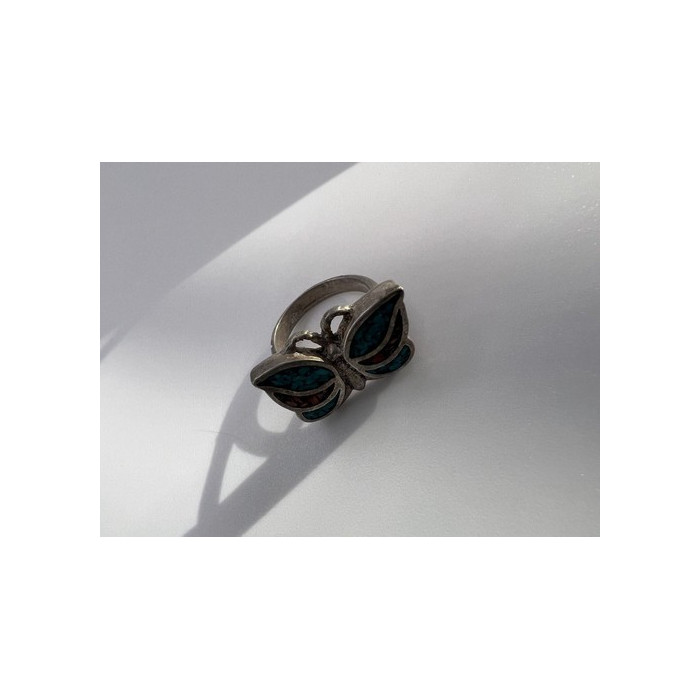 925 Sterling Silver & Opal Butterfly Ring Size 4.5