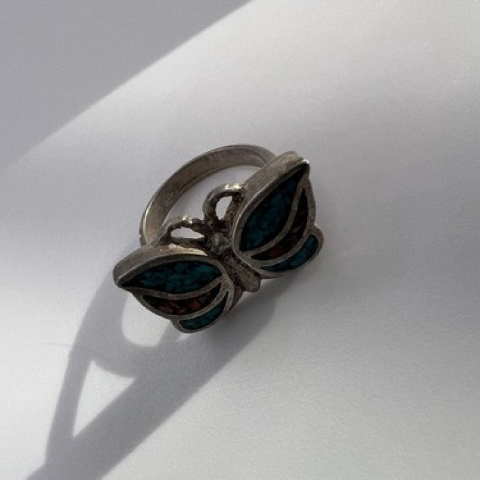 925 Sterling Silver & Opal Butterfly Ring Size 4.5