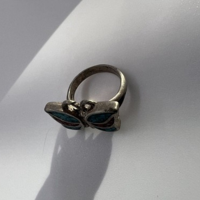925 Sterling Silver & Opal Butterfly Ring Size 4.5