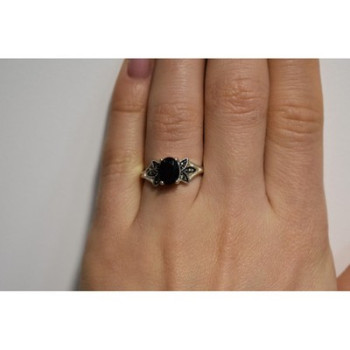 925 Sterling Silver Garnet & Black Jade Ring Size 6.5