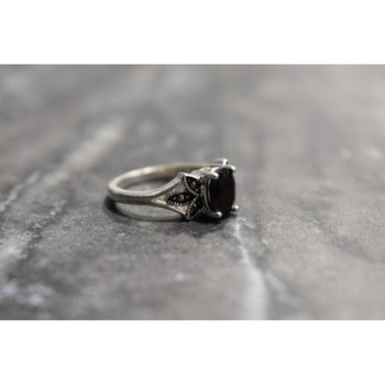 925 Sterling Silver Garnet & Black Jade Ring Size 6.5