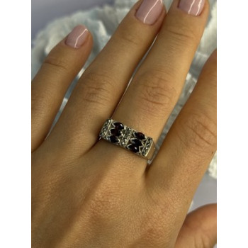 925 Sterling Silver Garnet & Marcasite Ring Size 9