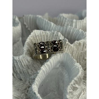 925 Sterling Silver Garnet & Marcasite Ring Size 9
