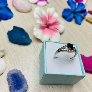 925 Sterling Silver Dark Blue Spinel Ring Size 6.5