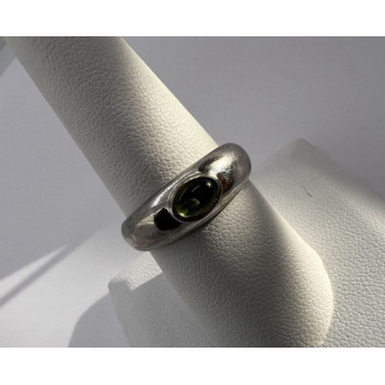 925 Sterling Silver & Green Agate Ring Size 8