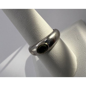 925 Sterling Silver & Green Agate Ring Size 8