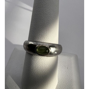 925 Sterling Silver & Green Agate Ring Size 8
