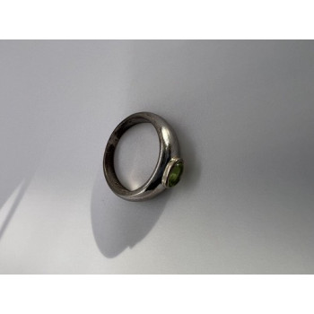 925 Sterling Silver & Green Agate Ring Size 8