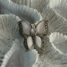 925 Sterling Silver Pink Abalone & Marcasite Butterfly Ring Size 7
