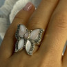 925 Sterling Silver Pink Abalone & Marcasite Butterfly Ring Size 7