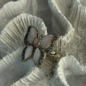 925 Sterling Silver Pink Abalone & Marcasite Butterfly Ring Size 7