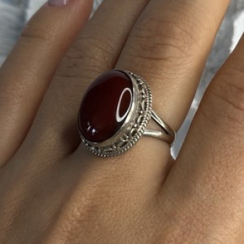 Vintage 925 Sterling Silver Agate Ring Size 8