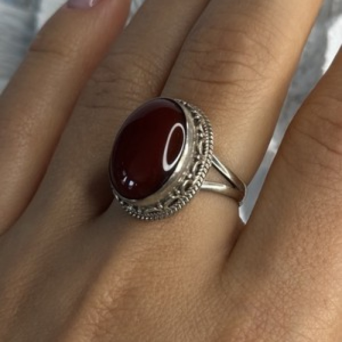 Vintage 925 Sterling Silver Agate Ring Size 8