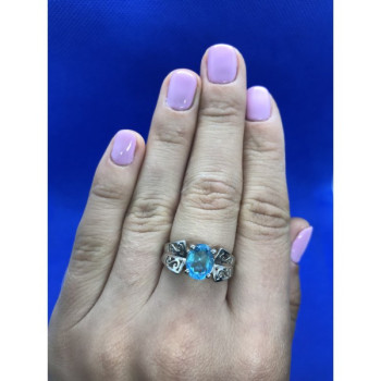 925 Sterling Silver Blue Spinel Ring Size 6.5
