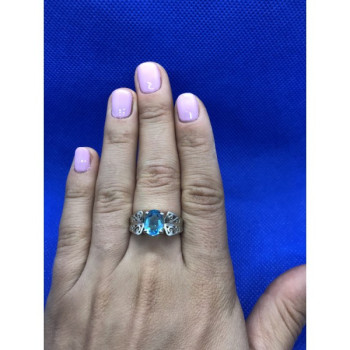 925 Sterling Silver Blue Spinel Ring Size 6.5