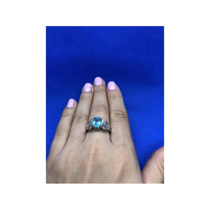 925 Sterling Silver Blue Spinel Ring Size 6.5