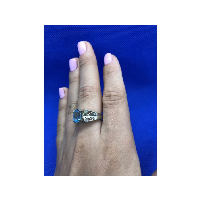 925 Sterling Silver Blue Spinel Ring Size 6.5