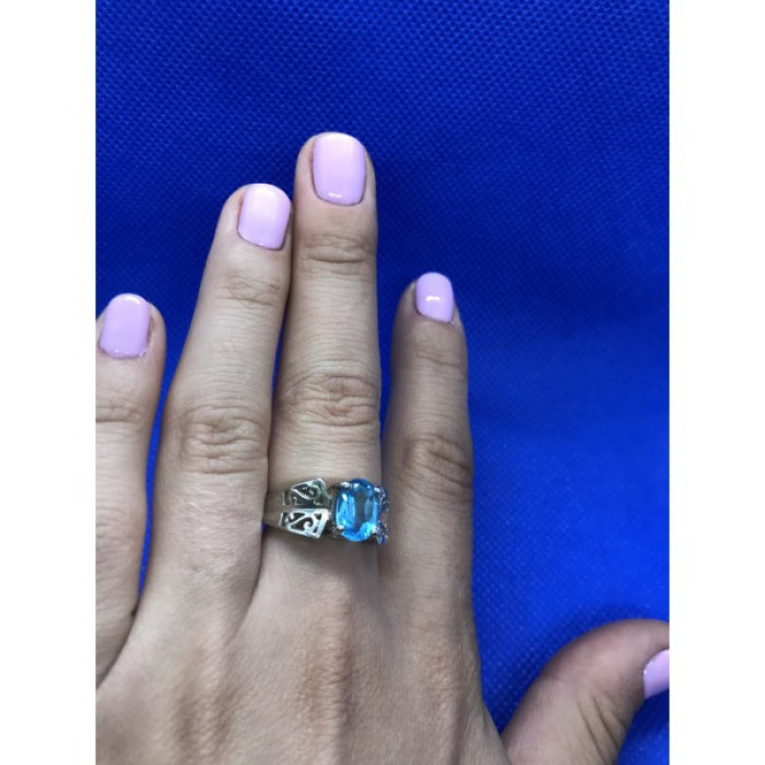 925 Sterling Silver Blue Spinel Ring Size 6.5