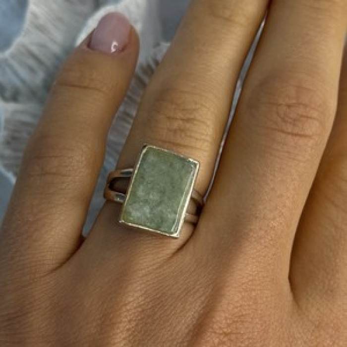 925 Sterling Silver Jade Nephrite Ring Size 6.5