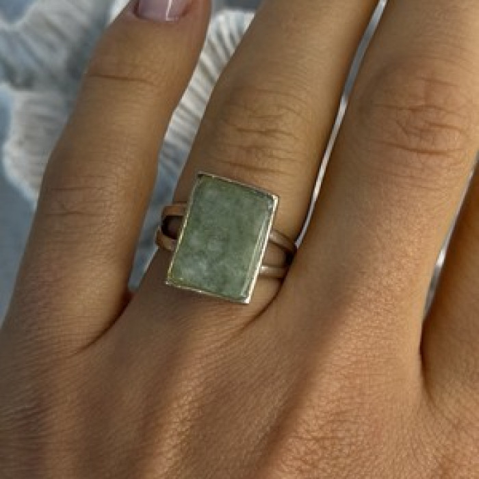 925 Sterling Silver Jade Nephrite Ring Size 6.5
