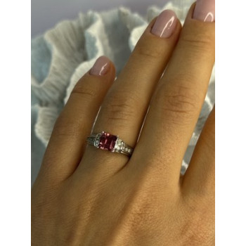 10K WHITE GOLD SPINEL & DIAMONDS RING SIZE 7