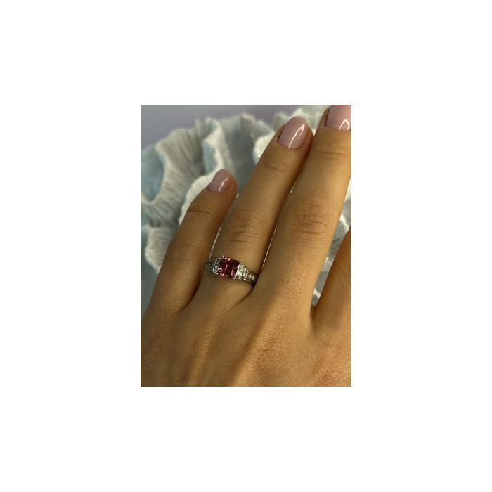 10K WHITE GOLD SPINEL & DIAMONDS RING SIZE 7