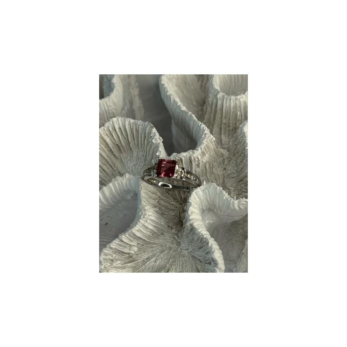 10K WHITE GOLD SPINEL & DIAMONDS RING SIZE 7