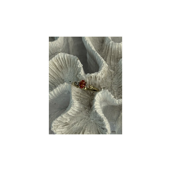 10k Yellow Gold Orange Tourmaline & Diamonds Ring Size 7