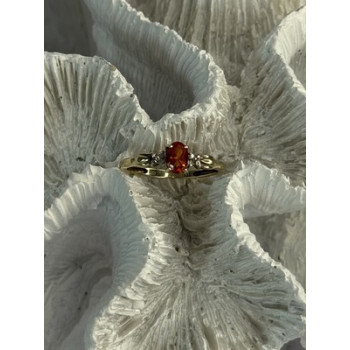 10k Yellow Gold Orange Tourmaline & Diamonds Ring Size 7