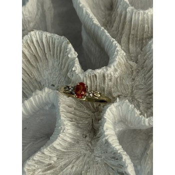 10k Yellow Gold Orange Tourmaline & Diamonds Ring Size 7