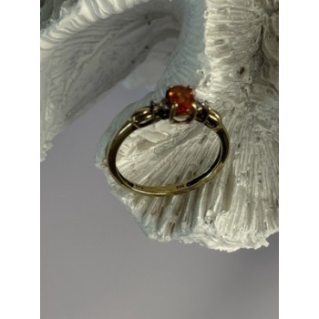 10k Yellow Gold Orange Tourmaline & Diamonds Ring Size 7