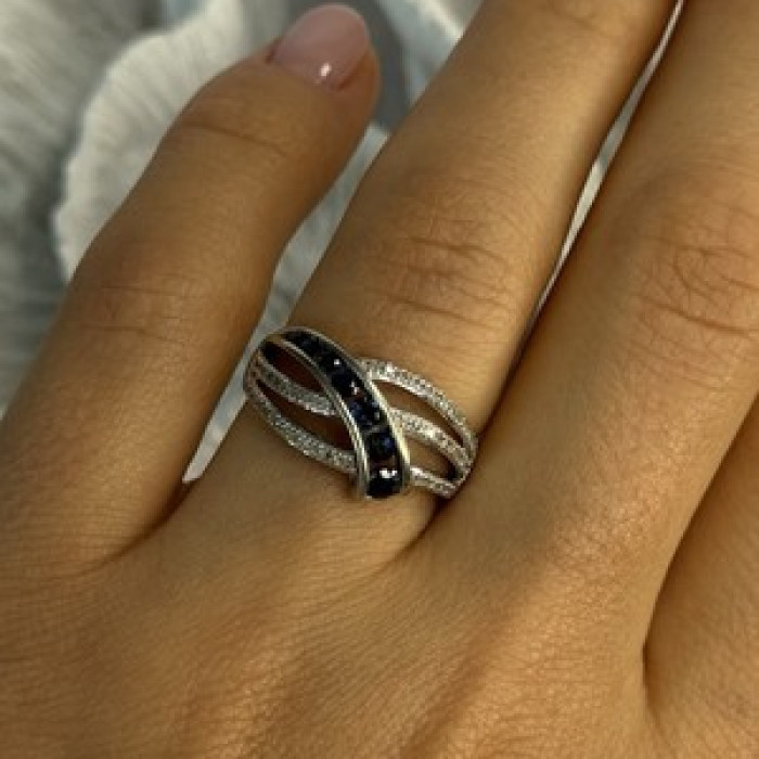 10K White Gold Sapphire & Diamond Ring Size 7