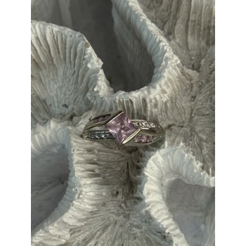 10K WHITE GOLD PINK TOPAZ & DIAMOND RING SIZE 7