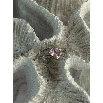 10K WHITE GOLD PINK TOPAZ & DIAMOND RING SIZE 7