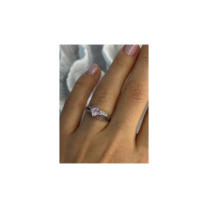 10K WHITE GOLD PINK TOPAZ & DIAMOND RING SIZE 7